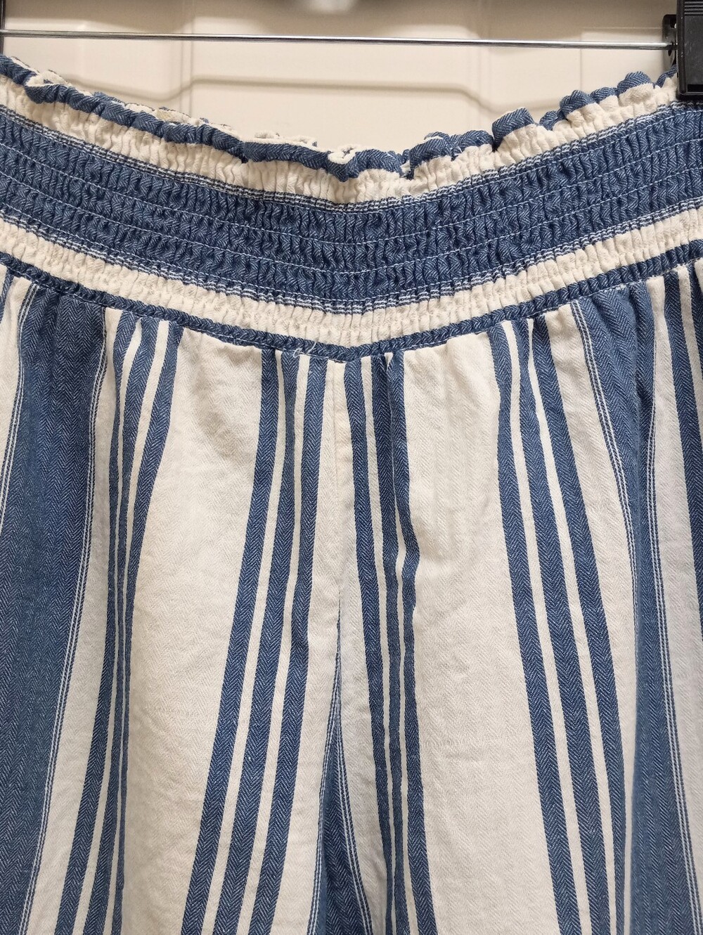 Skylar + Jade Linen Blend Wide Leg Cropped Pants Stripes Large Coastal Beach - Picture 3 of 13